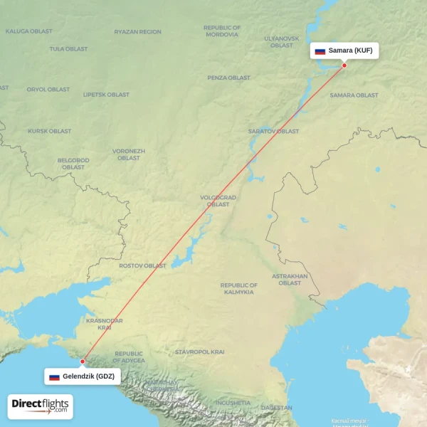Gelendzik - Samara direct flight map