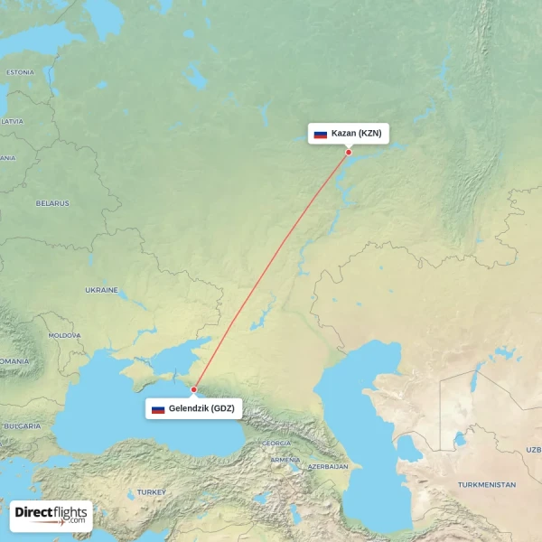 Gelendzik - Kazan direct flight map
