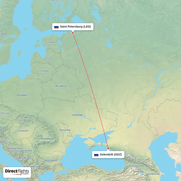 Gelendzik - Saint Petersburg direct flight map