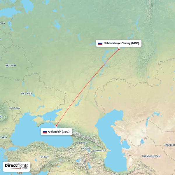 Gelendzik - Naberezhnye Chelny direct flight map