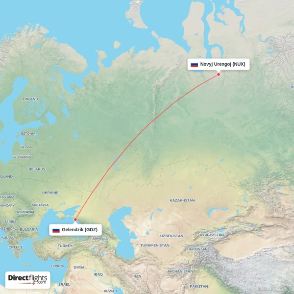 Gelendzik - Novyj Urengoj direct flight map