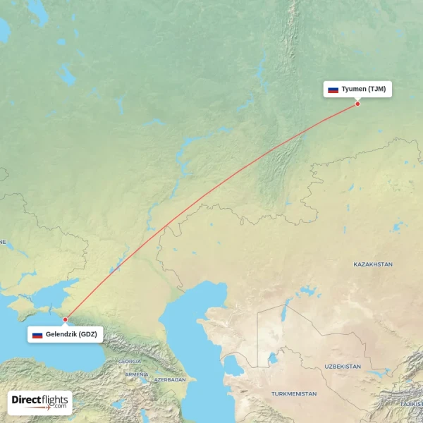 Gelendzik - Tyumen direct flight map
