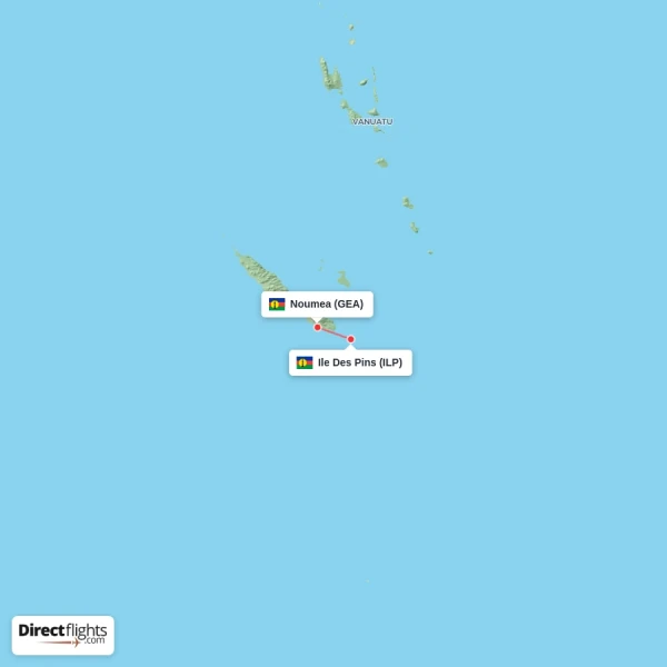 Noumea - Ile Des Pins direct flight map