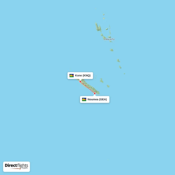 Noumea - Kone direct flight map