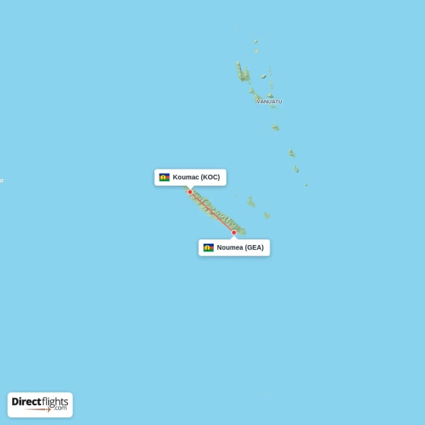 Noumea - Koumac direct flight map
