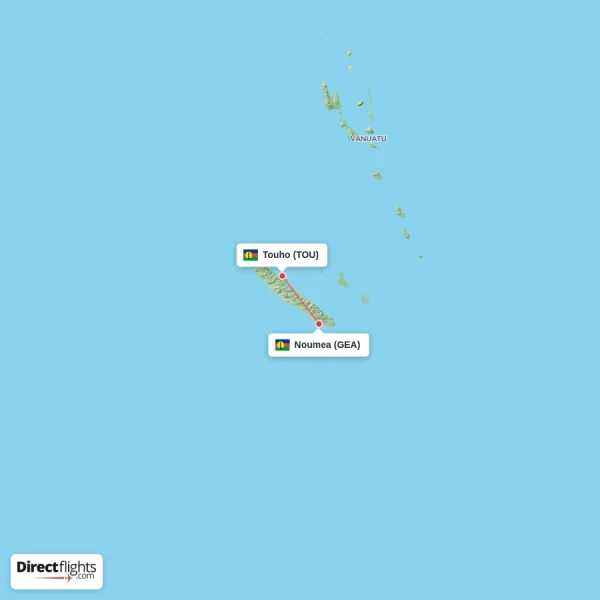 Noumea - Touho direct flight map