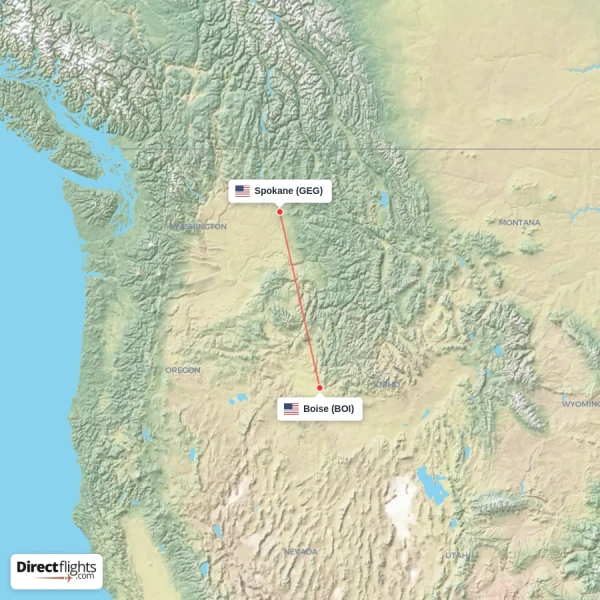 Spokane - Boise direct flight map