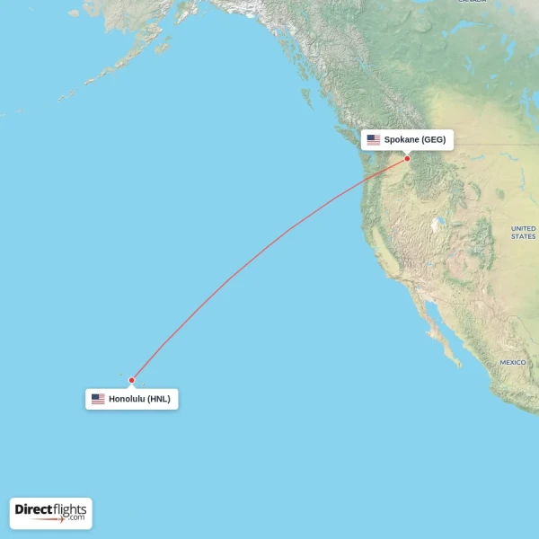 Spokane - Honolulu direct flight map