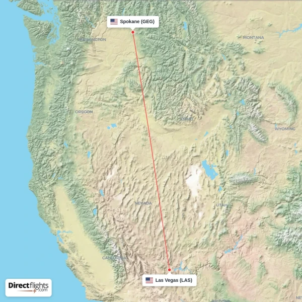 Spokane - Las Vegas direct flight map