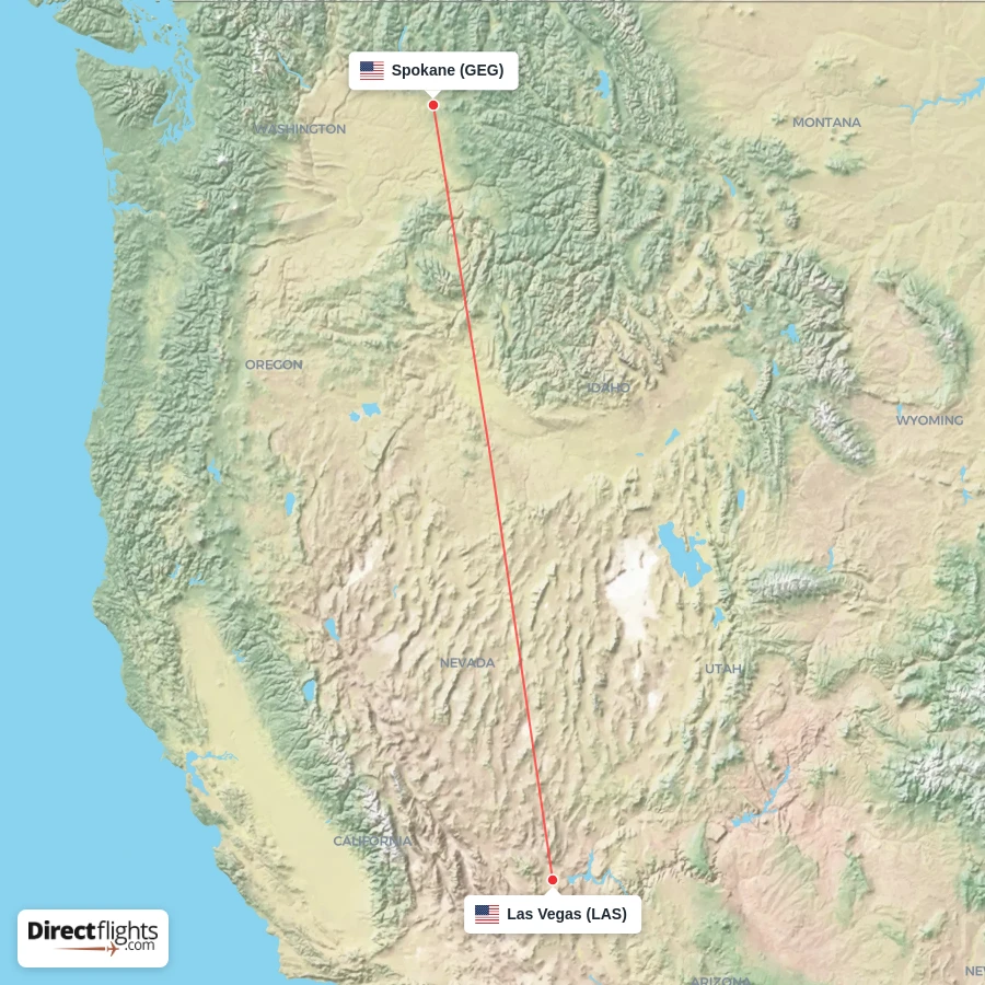 GEG - LAS route map