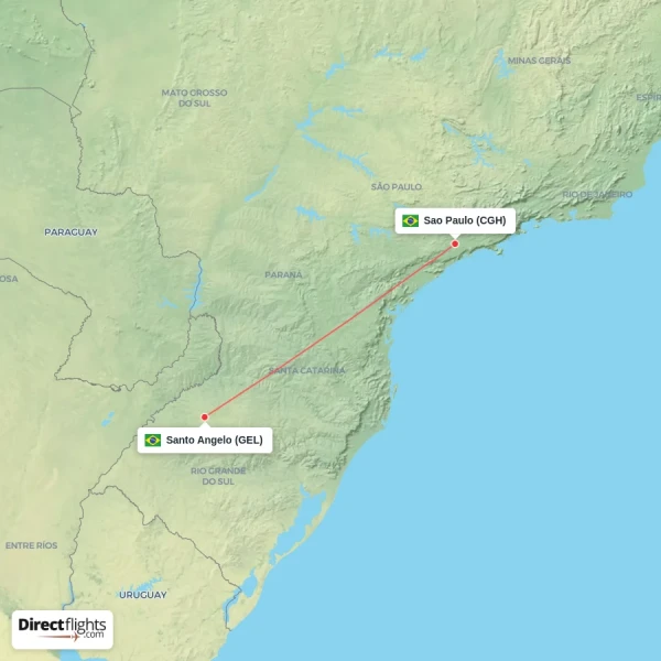 Santo Angelo - Sao Paulo direct flight map