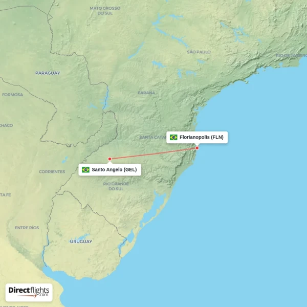 Santo Angelo - Florianopolis direct flight map