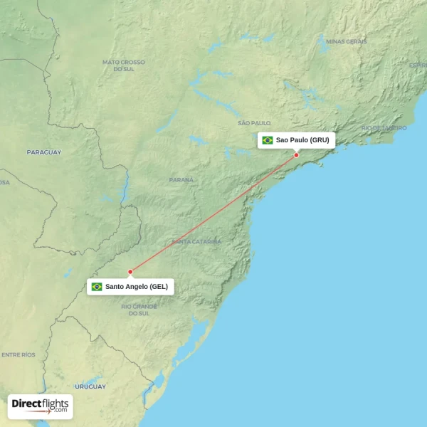 Santo Angelo - Sao Paulo direct flight map