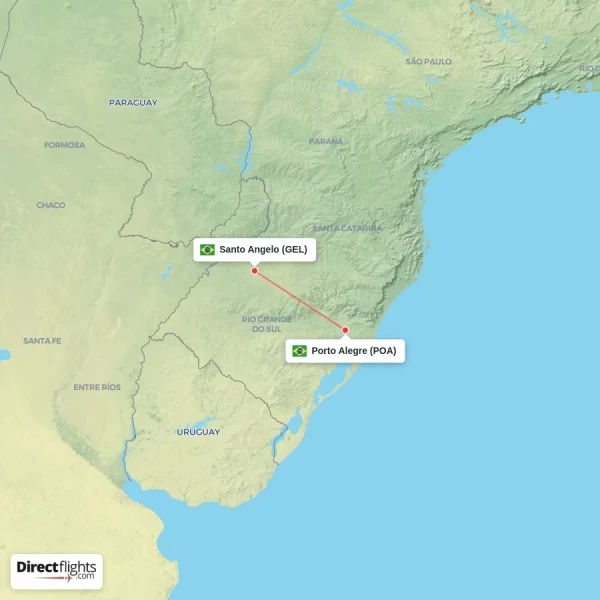Santo Angelo - Porto Alegre direct flight map