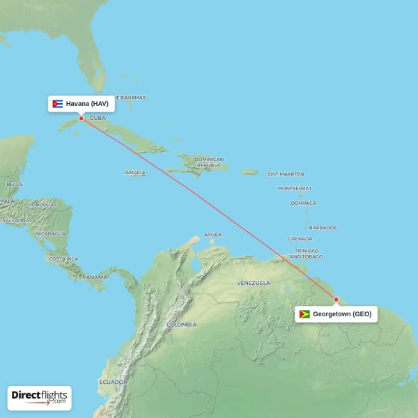 Georgetown - Havana direct flight map