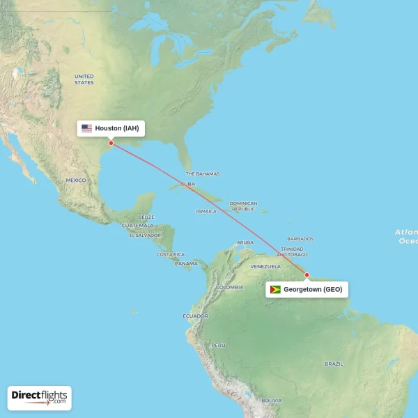 Georgetown - Houston direct flight map