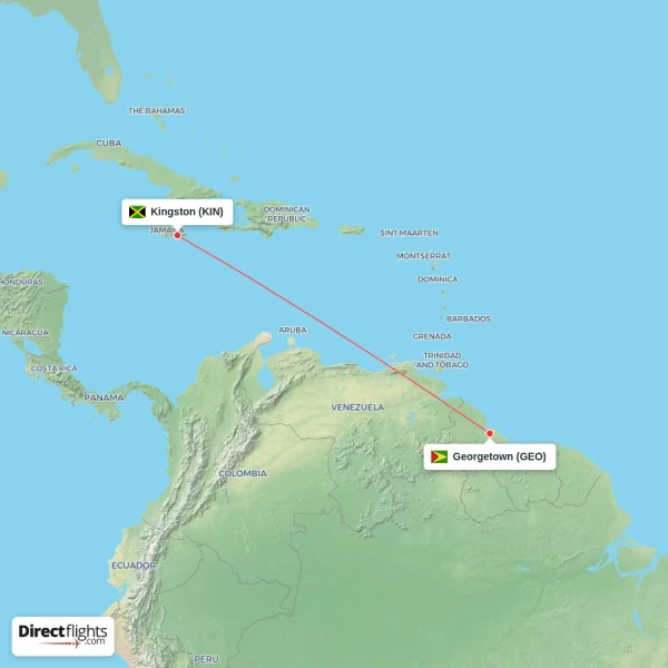 Georgetown - Kingston direct flight map