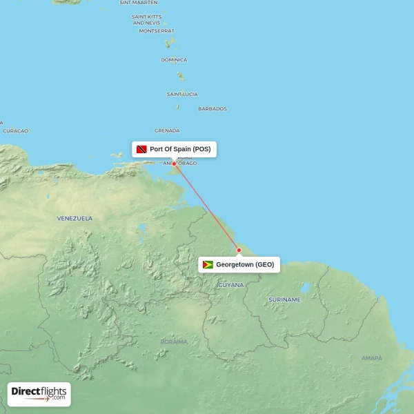 Georgetown - Port Of Spain direct flight map