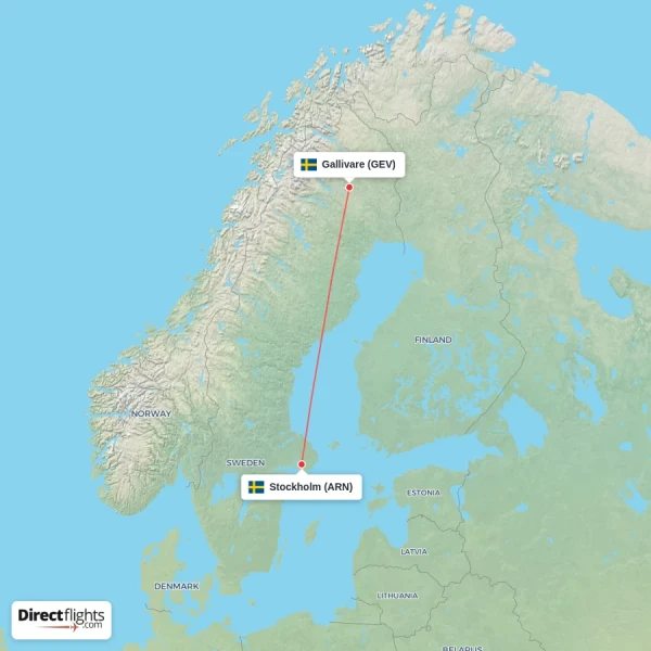 Gallivare - Stockholm direct flight map
