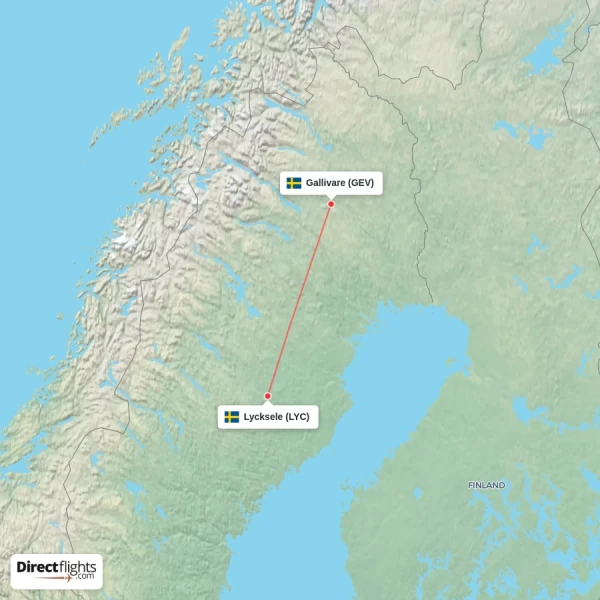 Gallivare - Lycksele direct flight map