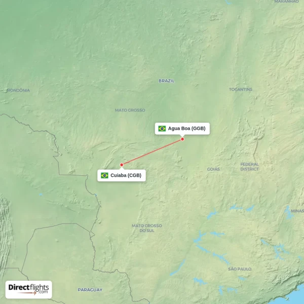 Agua Boa - Cuiaba direct flight map