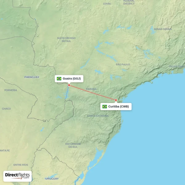 Guaira - Curitiba direct flight map