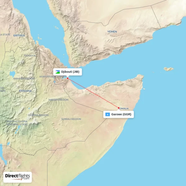 Garowe - Djibouti direct flight map