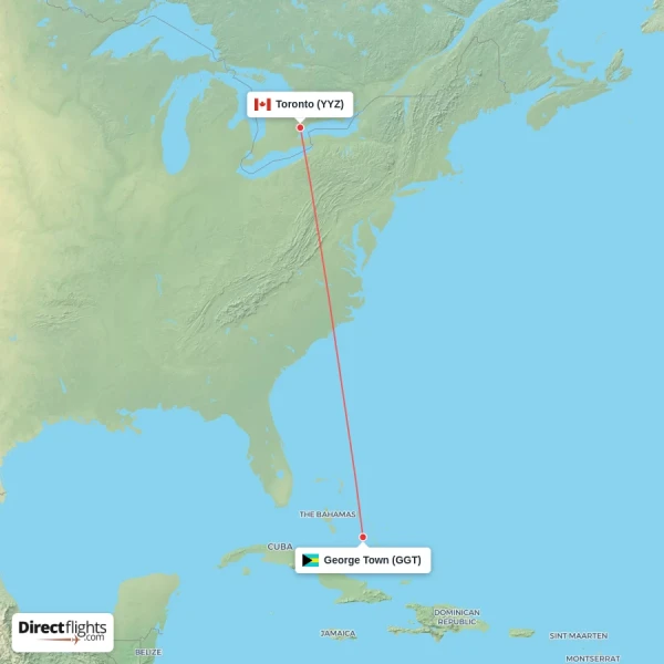 George Town - Toronto direct flight map