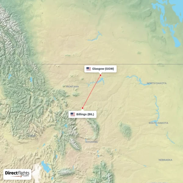 Glasgow - Billings direct flight map