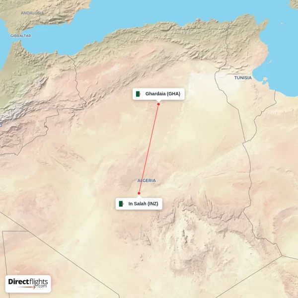 Ghardaia - In Salah direct flight map