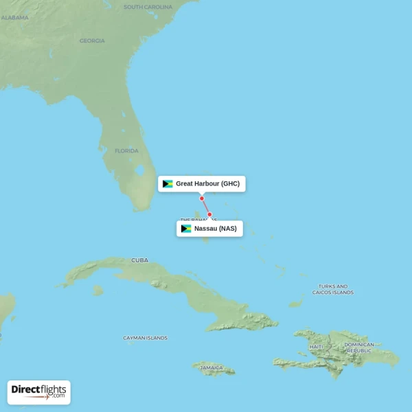 Great Harbour - Nassau direct flight map