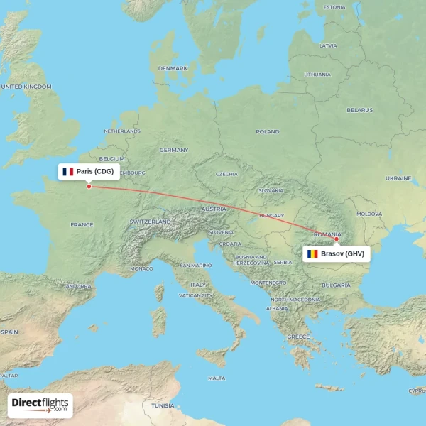 Brasov - Paris direct flight map