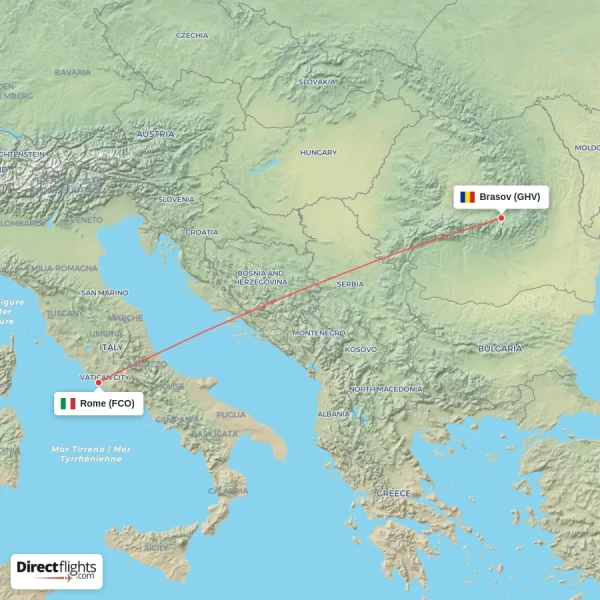 Brasov - Rome direct flight map