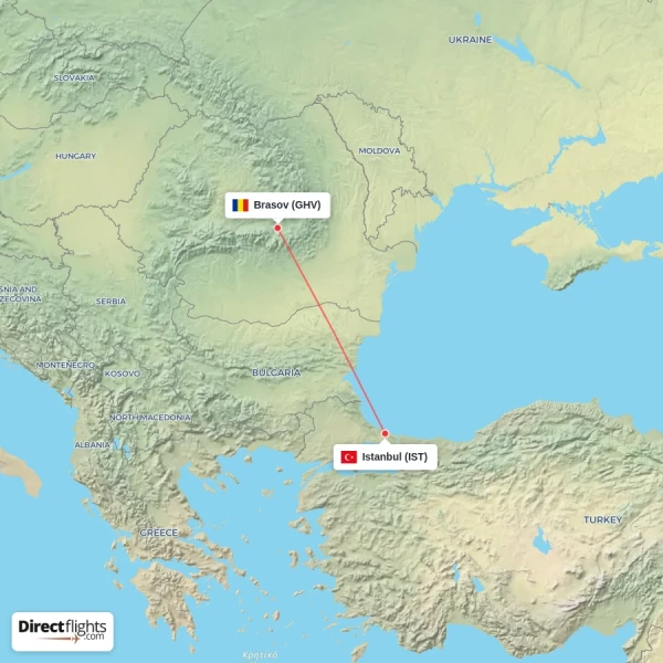 Brasov - Istanbul direct flight map