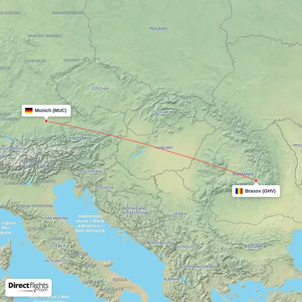 Brasov - Munich direct flight map