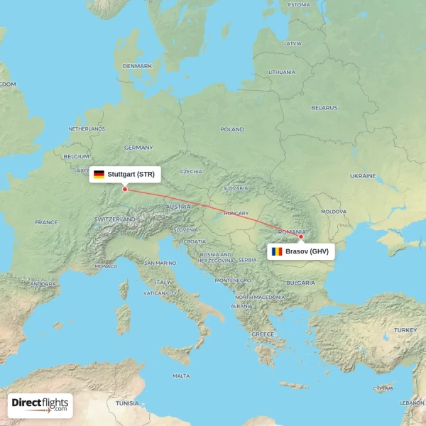 Brasov - Stuttgart direct flight map