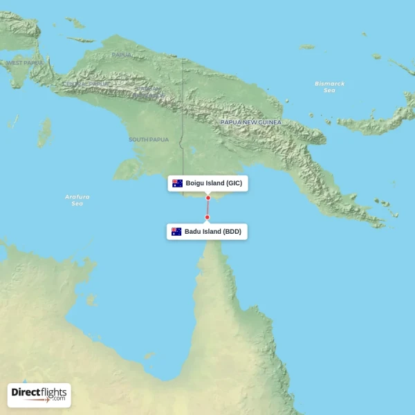 Boigu Island - Badu Island direct flight map