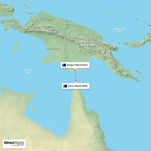 Boigu Island - Horn Island direct flight map