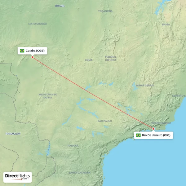 Rio De Janeiro - Cuiaba direct flight map
