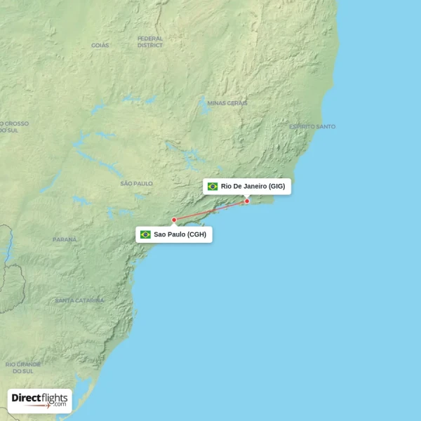 Rio De Janeiro - Sao Paulo direct flight map