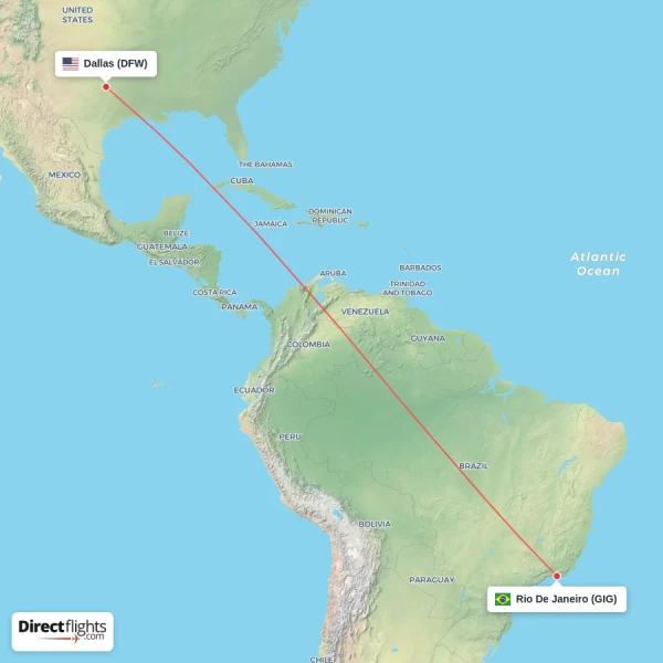 Rio De Janeiro - Dallas direct flight map