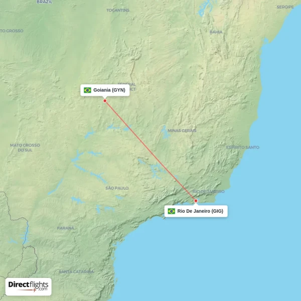 Rio De Janeiro - Goiania direct flight map