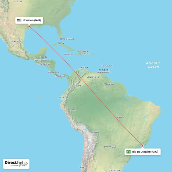 Rio De Janeiro - Houston direct flight map
