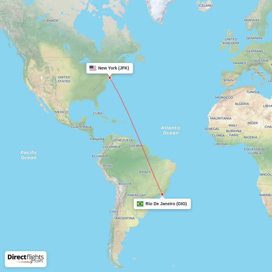 GIG - JFK route map