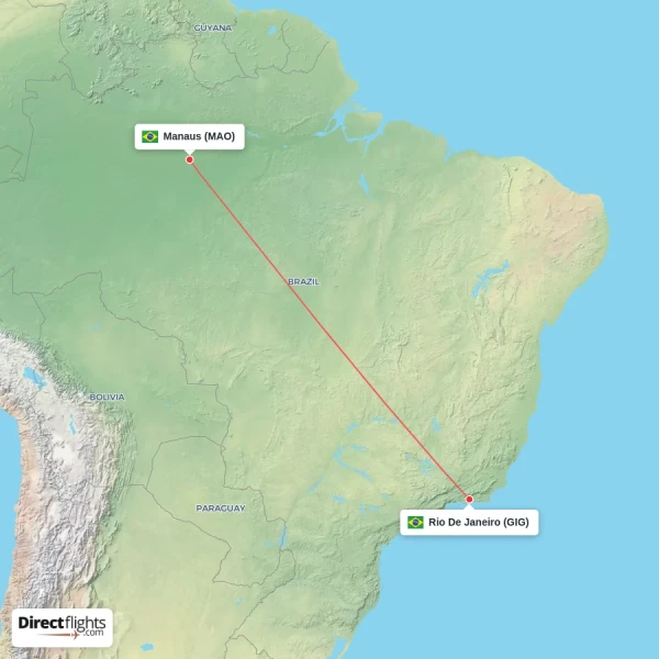 Rio De Janeiro - Manaus direct flight map