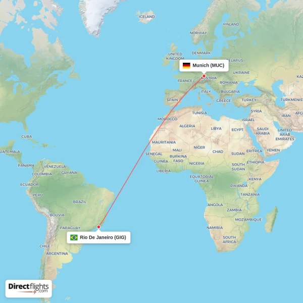 Rio De Janeiro - Munich direct flight map