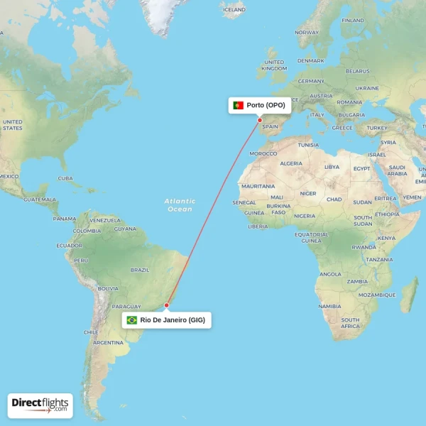 Rio De Janeiro - Porto direct flight map