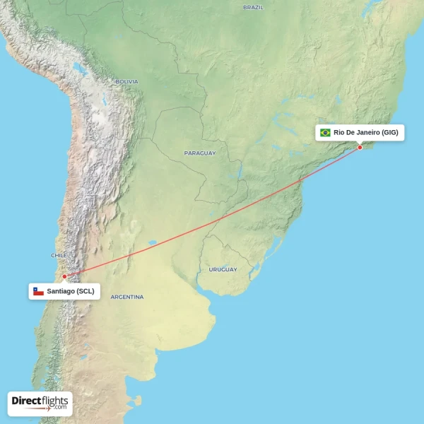 Rio De Janeiro - Santiago direct flight map