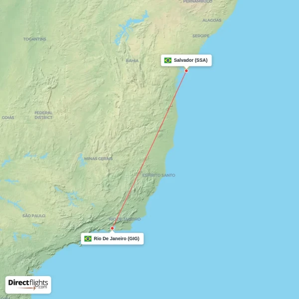 Rio De Janeiro - Salvador direct flight map