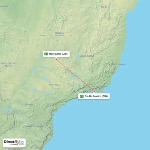 Rio De Janeiro - Uberlandia direct flight map